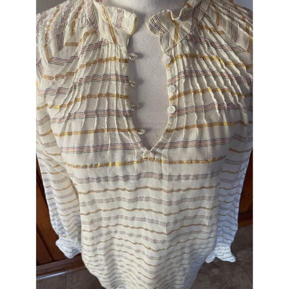 NWT Womens A Loves A Cream Metallic Striped Long Sleeve Mock Neck Blouse M - Picture 2 of 10